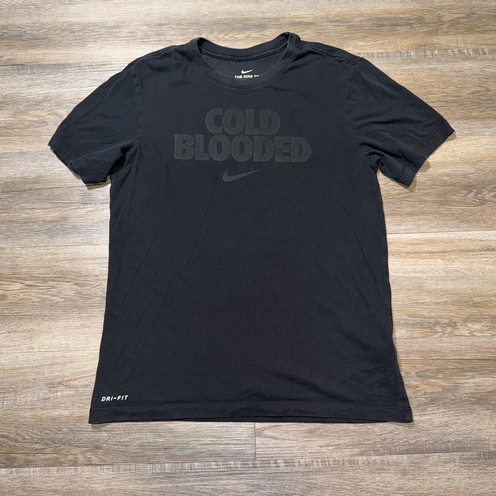 Nike Shirt Mens Small Black Cold Blooded Dri-FIT Tee Spell-Out "COLD BLOODED"